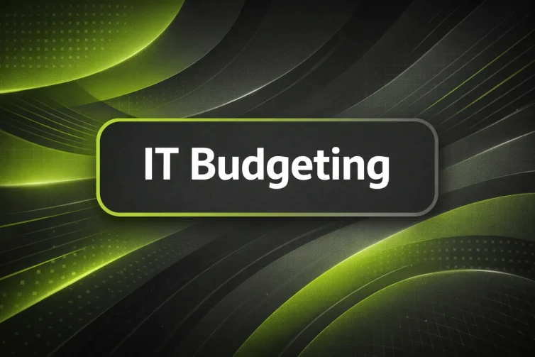 IT Budgeting bold futuristic green and dark gray geometric blog header design