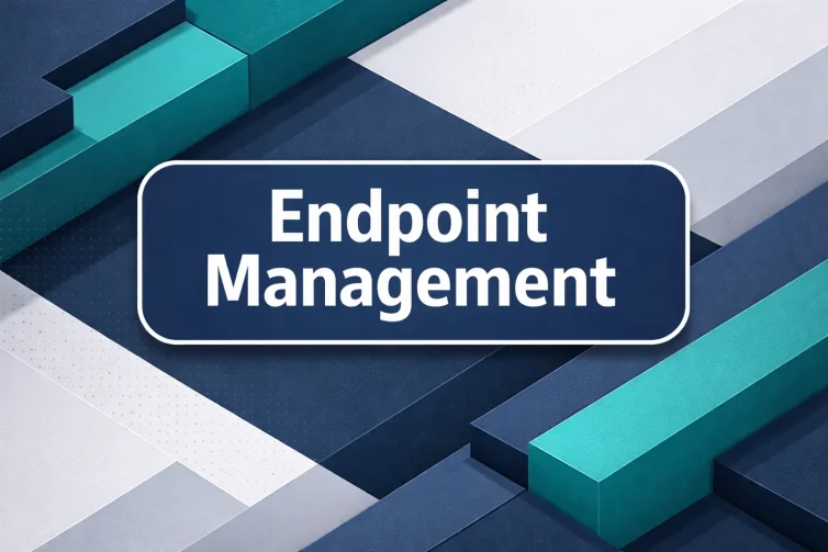 Endpoint Management modern three-color geometric 3D blog header design