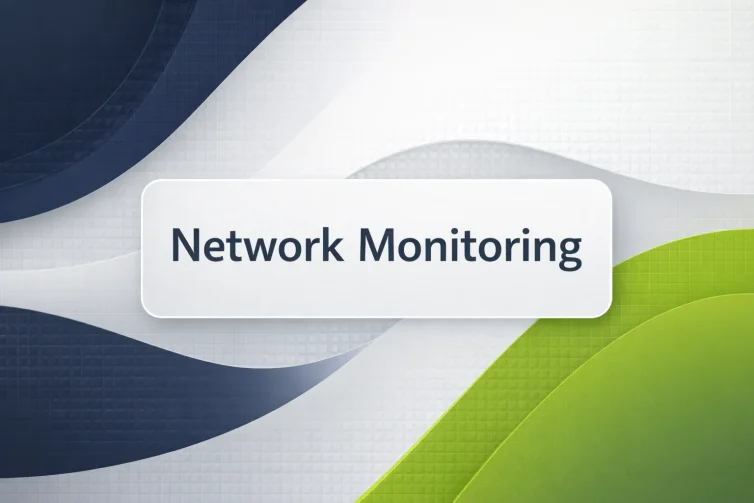 Network Monitoring minimal navy, white, and green geometric blog header design