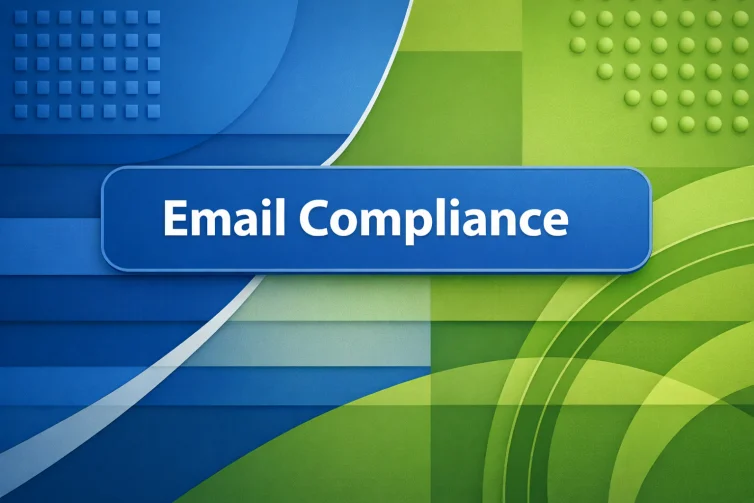 Email Compliance toned-down blue and green geometric blog header design.