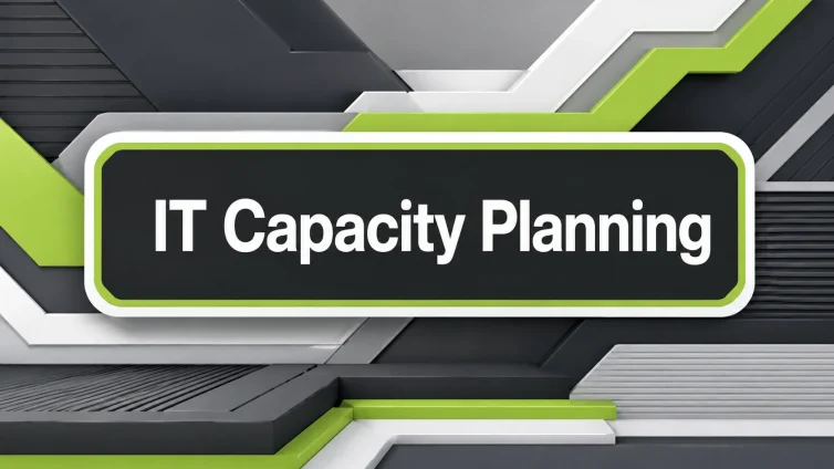 IT Capacity Planning modern 3D geometric blog header in lime green, charcoal, white, and gray