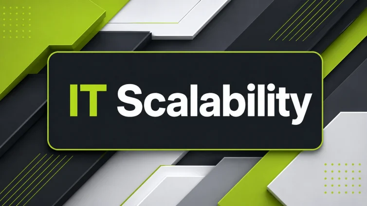 IT Scalability minimal geometric blog header design in lime green, charcoal, and gray